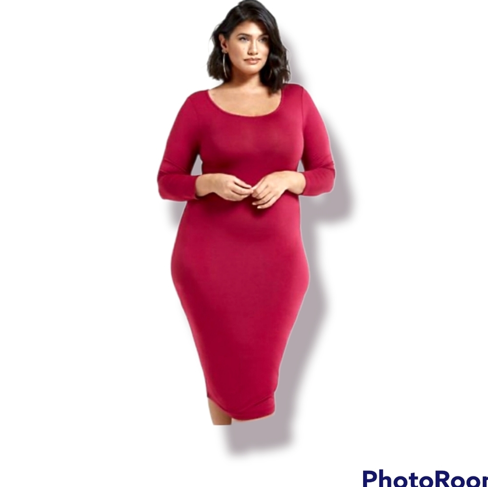 Fashion to Figure Signature Midi Dress Dark Red Size 2XL